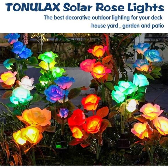 Solar Garden Lights- Newest Version Solar Lights O, 7-Color Changing Rose Lights - Picture 6 of 7